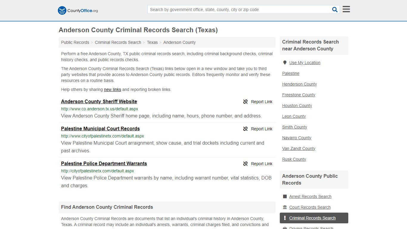 Anderson County Criminal Records Search (Texas) - County Office