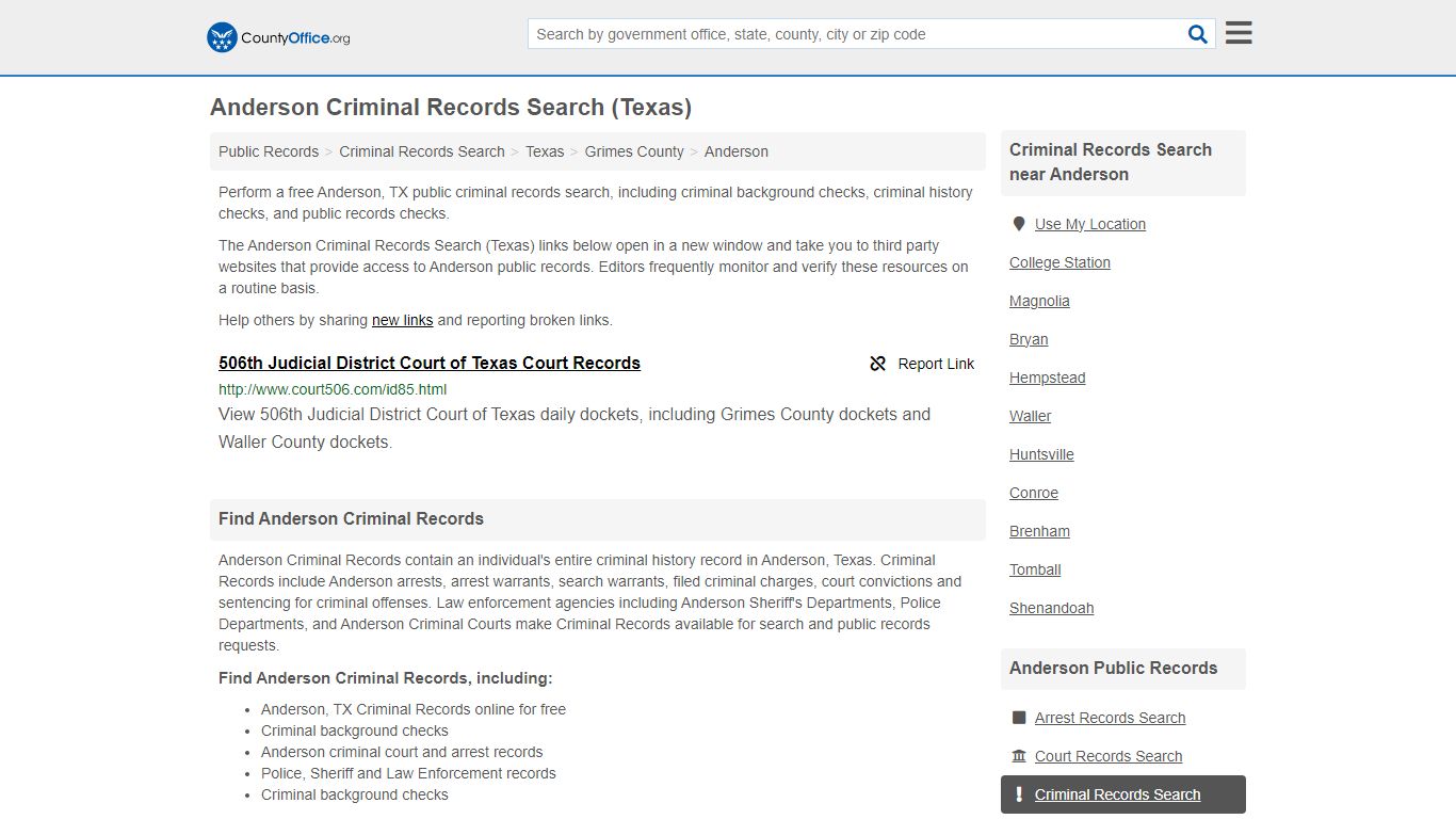 Anderson Criminal Records Search (Texas) - County Office